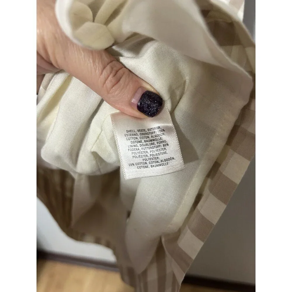 Anthropologie HD in Paris Gingham Print Short Sleeve Belted Dress in Tan Size 4 - Picture 6 of 7